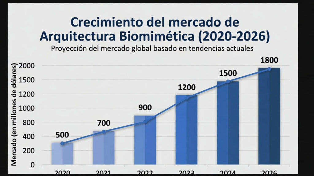 Gráfico del crecimiento de la arquitectura regenerativa y biomímesis 2020-2026.