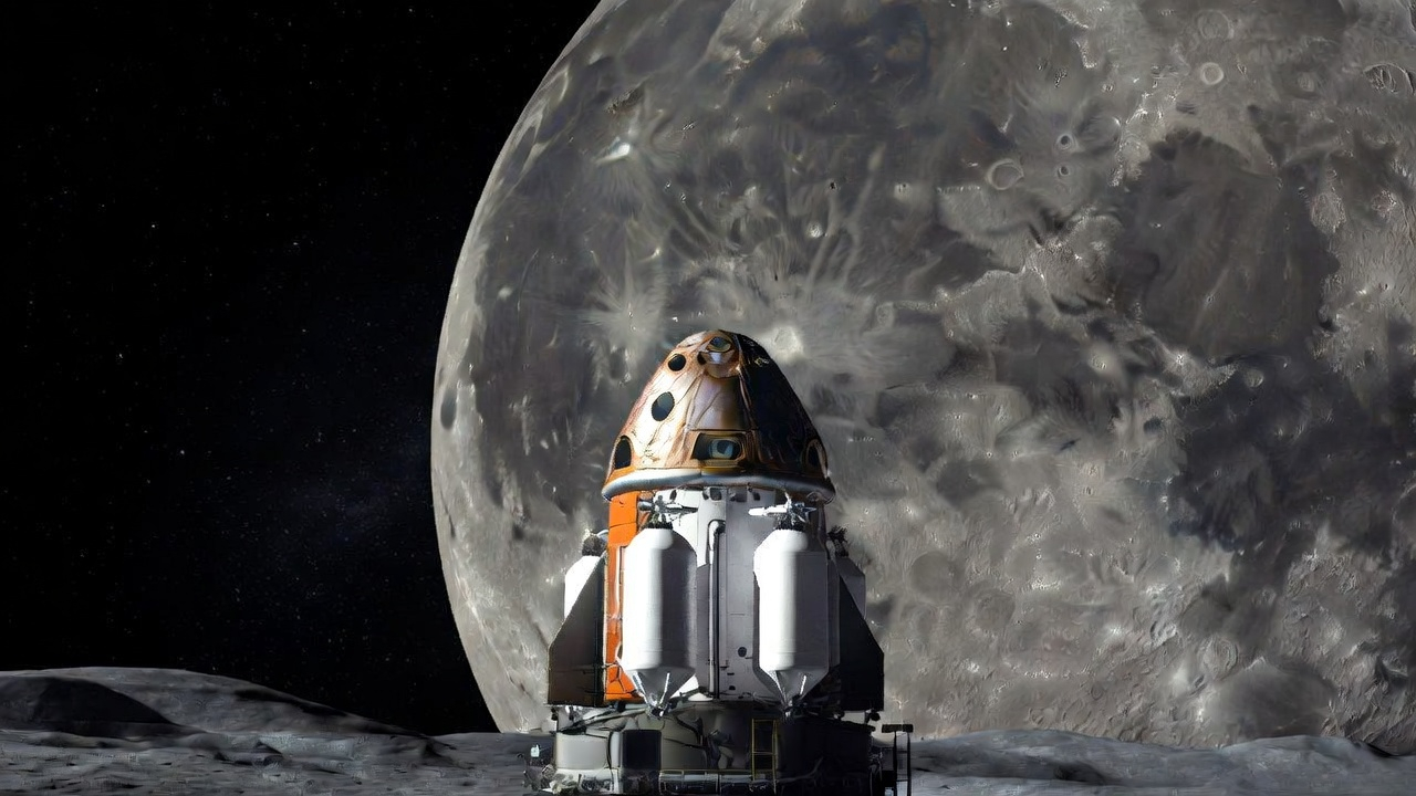 ​La nave espacial Orion de la misión Artemis II orbitando la Luna.