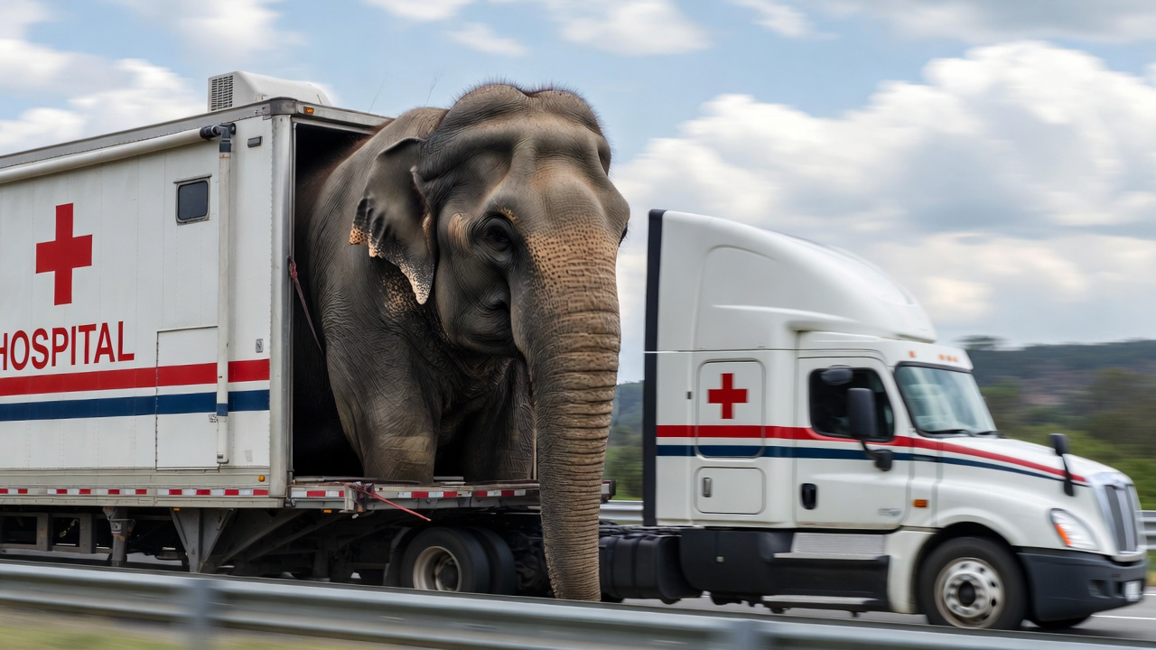Elefante Veer siendo transportado en una ambulancia especializada de Wildlife SOS para su rescate en 2026.